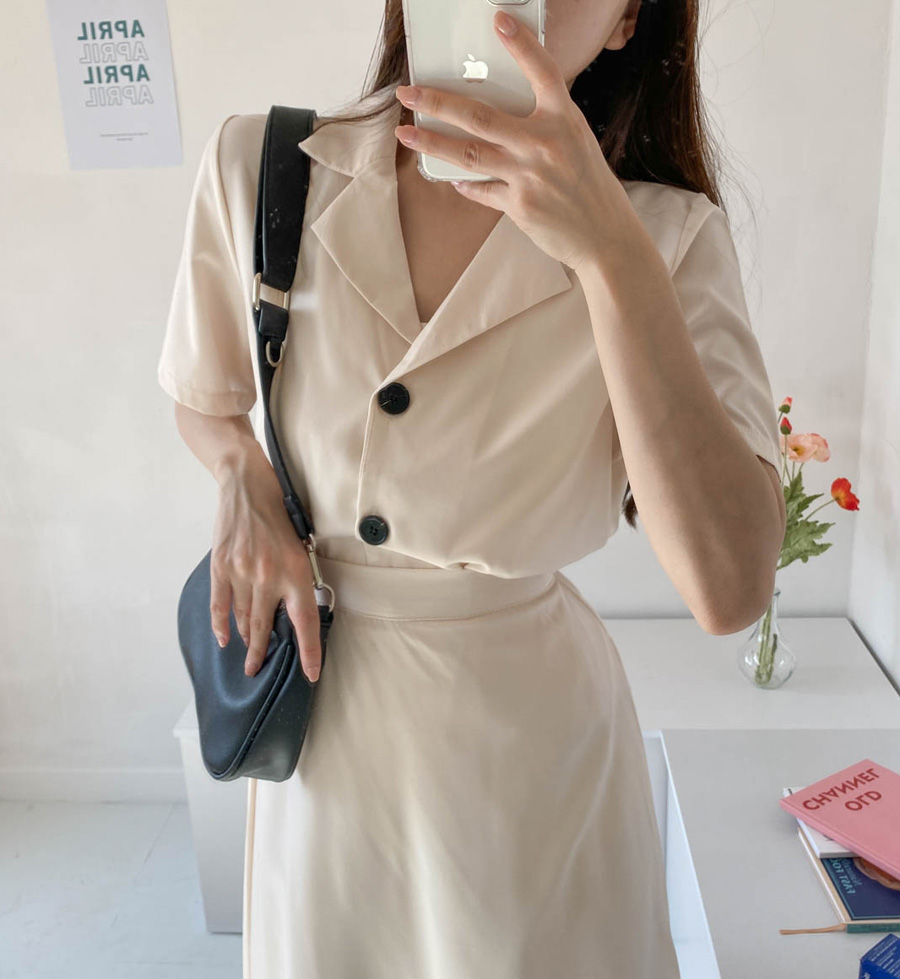 반팔카라 블라우스자켓+롱스커트 세트 상세 이미지 3