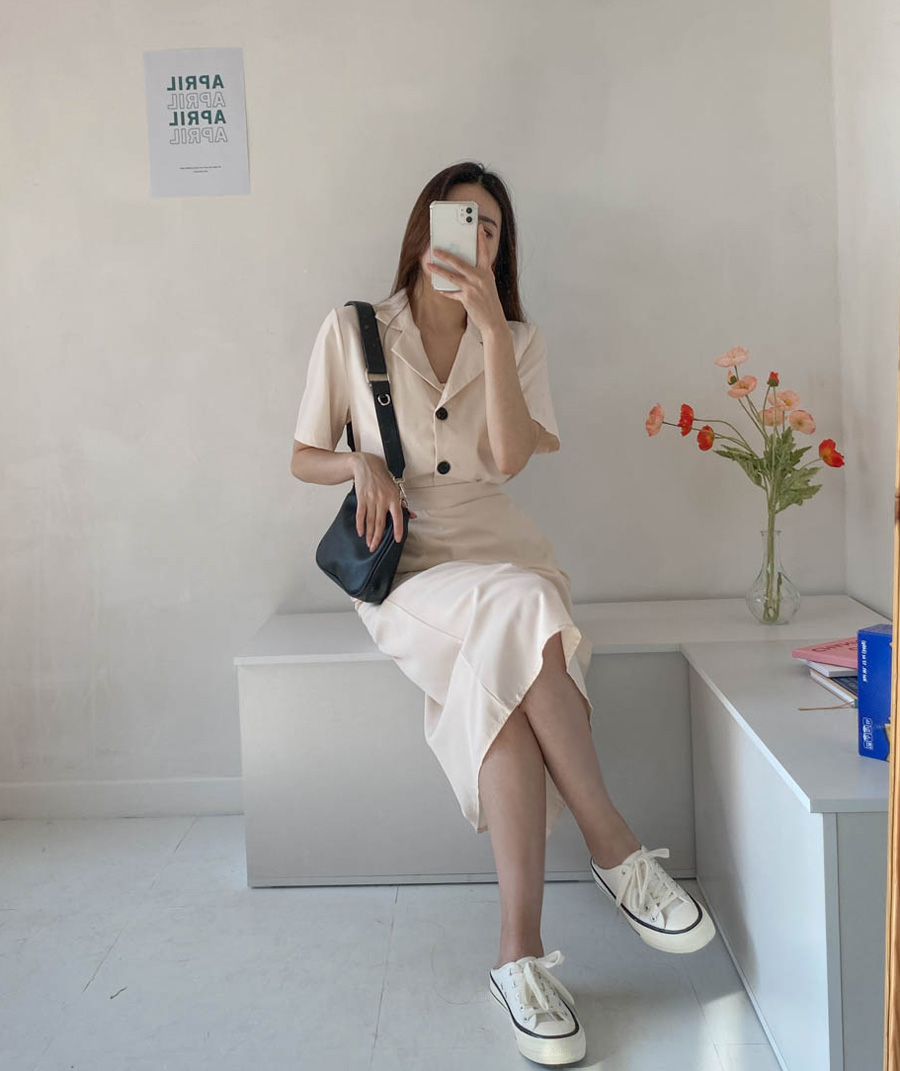 반팔카라 블라우스자켓+롱스커트 세트 상세 이미지 4