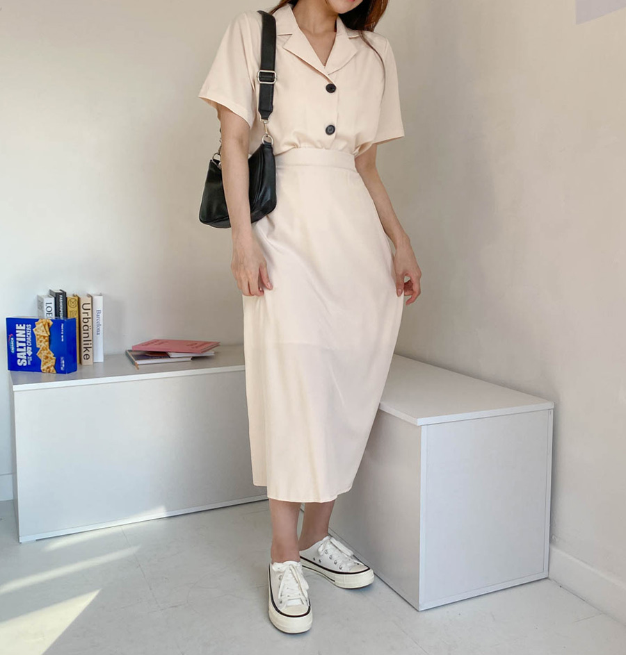 반팔카라 블라우스자켓+롱스커트 세트 상세 이미지 8