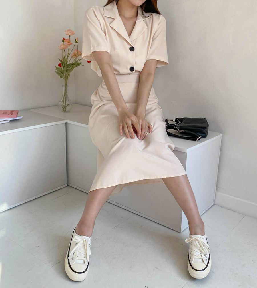 반팔카라 블라우스자켓+롱스커트 세트 상세 이미지 13