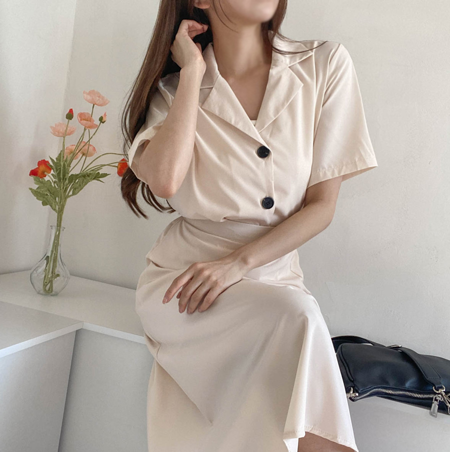 반팔카라 블라우스자켓+롱스커트 세트 상세 이미지 19