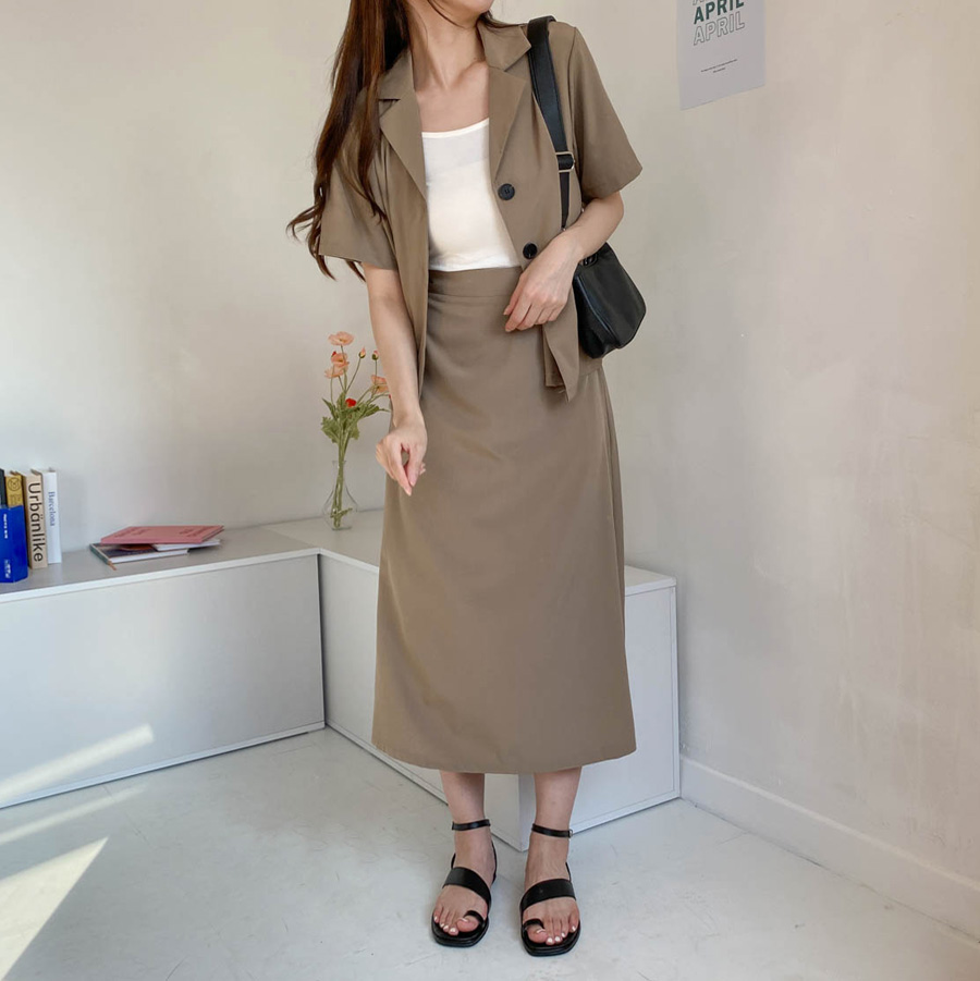반팔카라 블라우스자켓+롱스커트 세트 상세 이미지 22